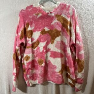 Women's Cozy Pink Abstract Camo Print Sweater Luminary Fine Collection - Small